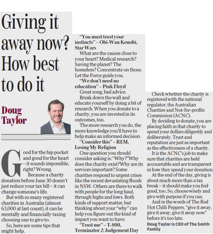 SmithFamily_org's tweet photo. What do Jedi Master Obi-Wan Kenobi, music icons R.E.M. and Red Hot Chili Peppers - and Terminator’s T-800 - have in common? 🧘‍♂️💤🌶️🕶️
Answer: surprisingly good advice.
Our CEO @dougtayloruw explains all in @dailytelegraph.
Feeling inspired? Head here: https://t.co/jYFaASsvTA https://t.co/1YqVRbL6nZ