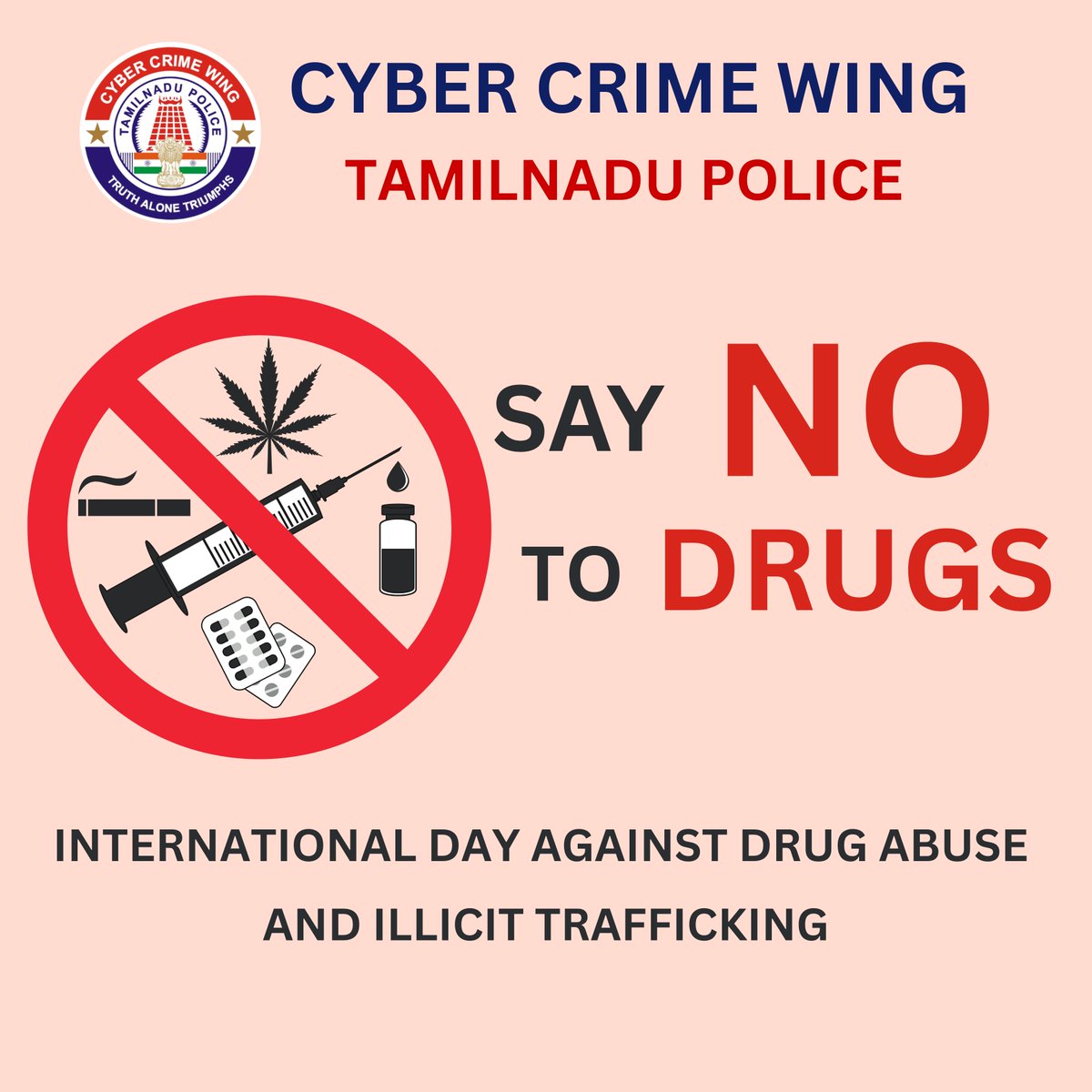 Drug abuse is not just a personal risk - it’s a threat to public safety.
Tamil Nadu Police is committed to combating drug trafficking and supporting rehabilitation.
Let’s work together to build a safer, drug-free society.
Report. Prevent. Protect
#DrugAbuseAwareness #SayNoToDrugs