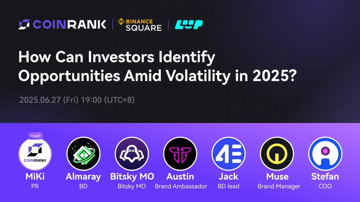 CoinRank_io's tweet image. 🌍 With crises emerging one after another—geopolitical tensions, market shocks, and Bitcoin dipping below $100K—where are the opportunities hiding?

🎙️ Join us on @CoinRank_io  X Space to explore:
 &quot;How Can Investors Identify Opportunities Amid Volatility in 2025?&quot;

🗓️ June 27…
