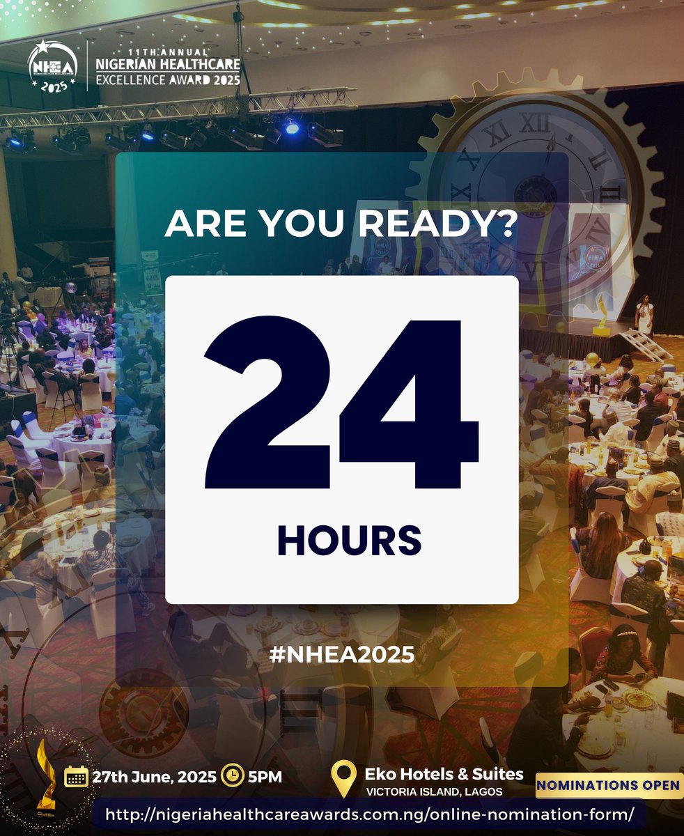The countdown is officially on… just 24 HOURS TO GO!

Are you ready to witness excellence in healthcare take center stage? Join us as we celebrate innovation, dedication, and impact at the 11th Annual Nigerian Healthcare Excellence Award 2025! 

#nhea2025 #healthcareexcellence