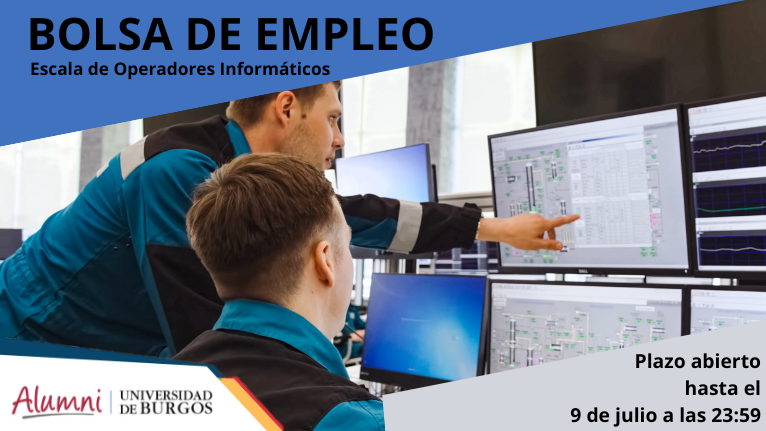 #AlumniUBU | BOLSA EMPLEO

<a href="/UBUEstudiantes/">Universidad Burgos</a>  ha compartido una convocatoria de bolsa de empleo para cubrir vacantes  que se produzcan en la Escala de Operadores Informáticos.

Puedes apuntarte desde el 25 junio hasta el 9 de julio a las 23:59. 

Más  info:  ubu.es/te-interesa/co…