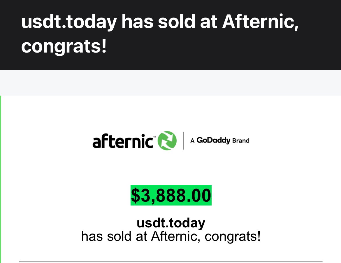 USDT domains are on fire this week! 

Sold usdt.today for $3888. 

Thanks <a href="/afternic/">Afternic</a> for fast transaction! 🙏😬