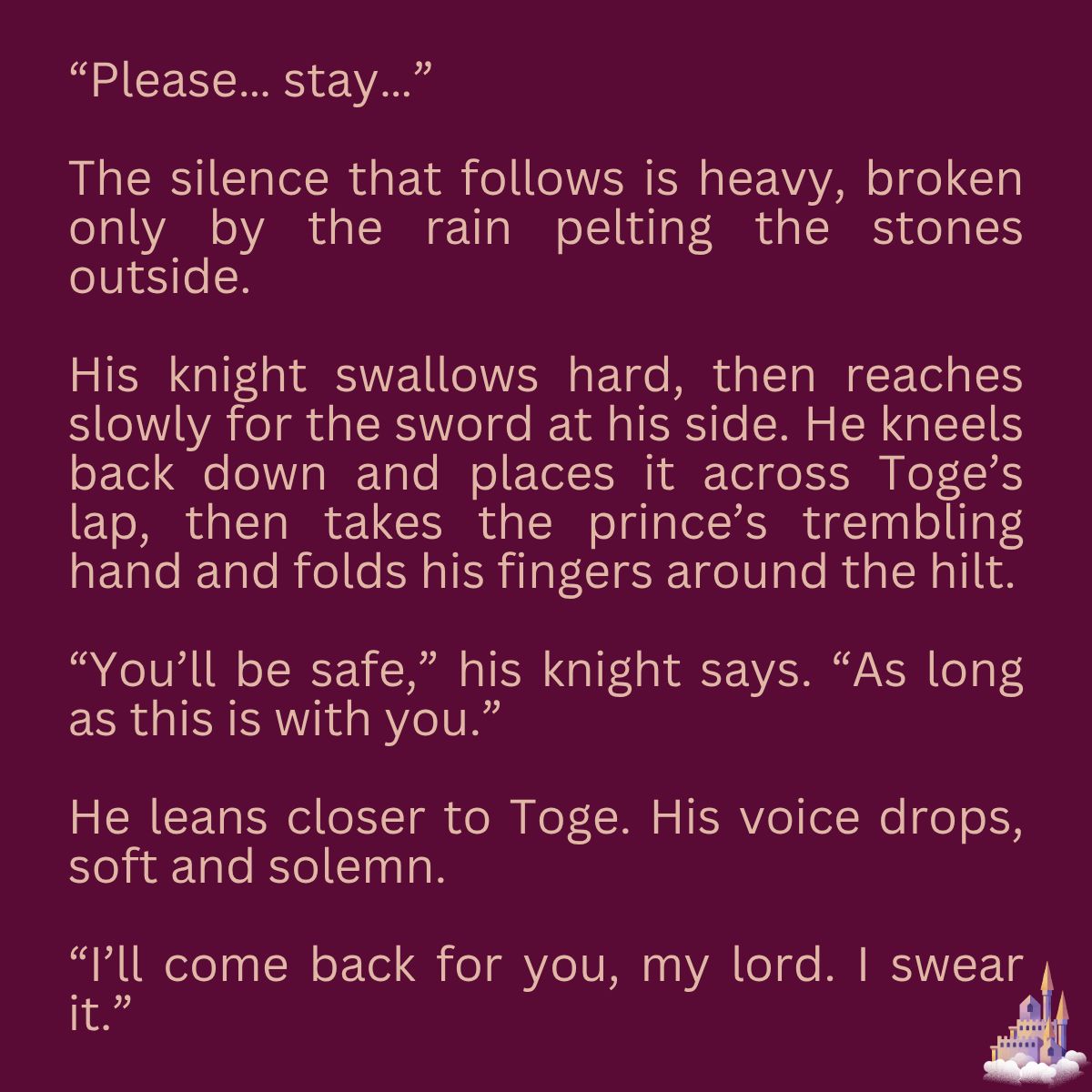 𝙜𝙤𝙤𝙙 (𝙠)𝙣𝙞𝙜𝙝𝙩, 𝙨𝙬𝙚𝙚𝙩 𝙥𝙧𝙞𝙣𝙘𝙚 

inuokko | ottoge week 2025
Day 5: SFW - fantasy

👑 Royalty AU
👑 Hurt/Comfort
👑 (Bratty) Prince Toge/Knight Yuuta

link, tags, and summary down below 💜

#inuokkoweek25SFW
<a href="/inuokko2025/">inuokko/ottoge week 2025</a>