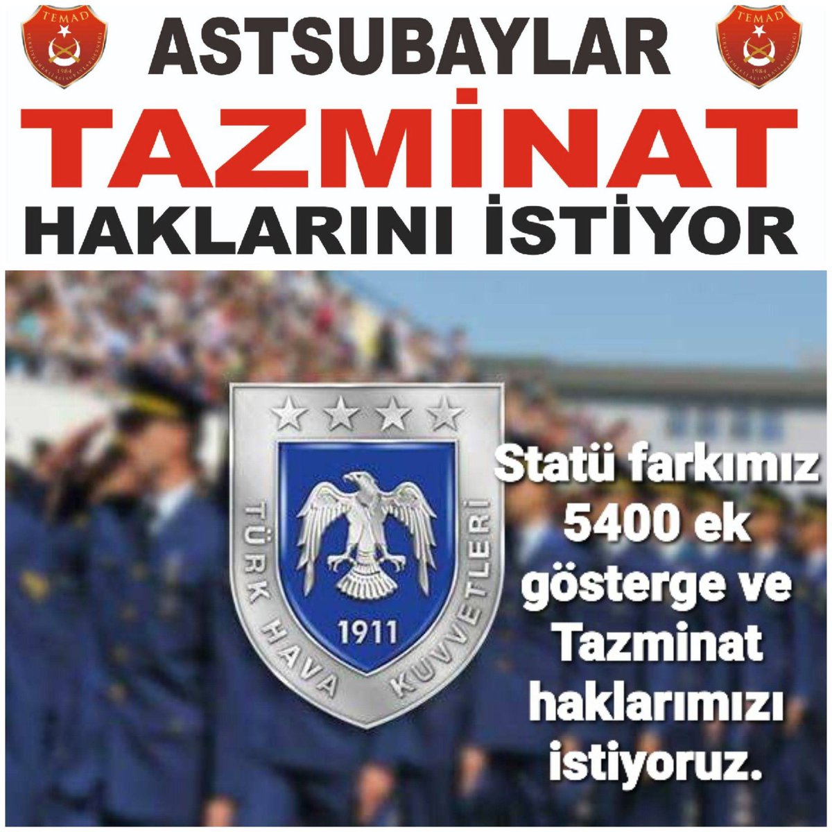 SelukMutlu26224's tweet photo. ASTSUBAYLAR
Statü Farkı 5400 Ek Gösterge ve TAZMİNAT Haklarını İstiyor🇹🇷
@RTErdogan
@dbdevletbahceli
@_cevdetyilmaz
@isikhanvedat
@memetsimsek
@TSKGnkur
@tcsavunma
@celebimehmeta 
@hulusiakarmedya
@ErbakanFatih
@MHP_Bilgi
@eczozgurozel https://t.co/CCfq048aWU