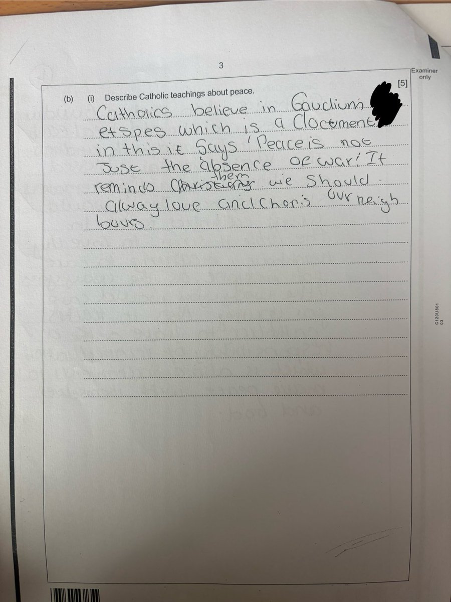 MissFB_RE's tweet photo. Fellow RE teachers, how many marks would you give this answer? Exam board - EDUQAS https://t.co/tU5xgeUQm6