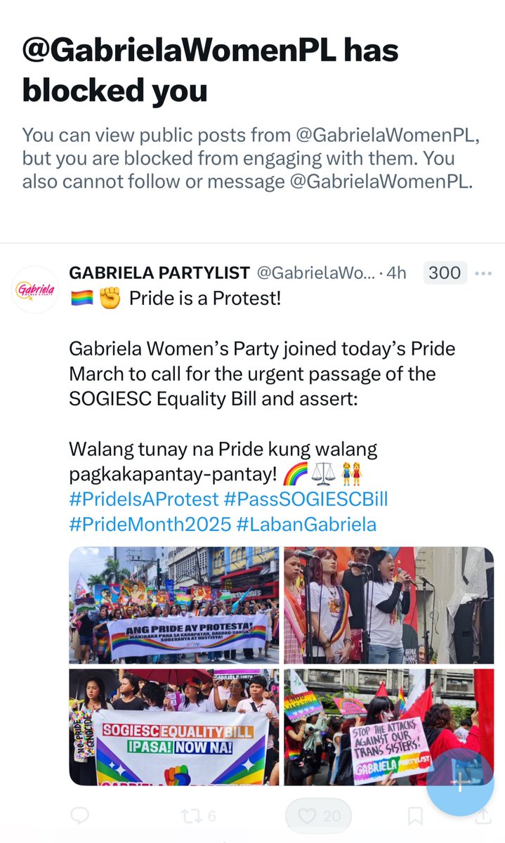 twgliving's tweet photo. No Queer Liberation without giving justice to survivors of SH/SA done by the sex pests inside NDMOs. Pride is a protest! Tangina nyo Gabriela for blocking me. #angprideayprotesta #bahaghari #gabriela #anakbayan #LFS #makabayan https://t.co/d9XmNQAQ6f