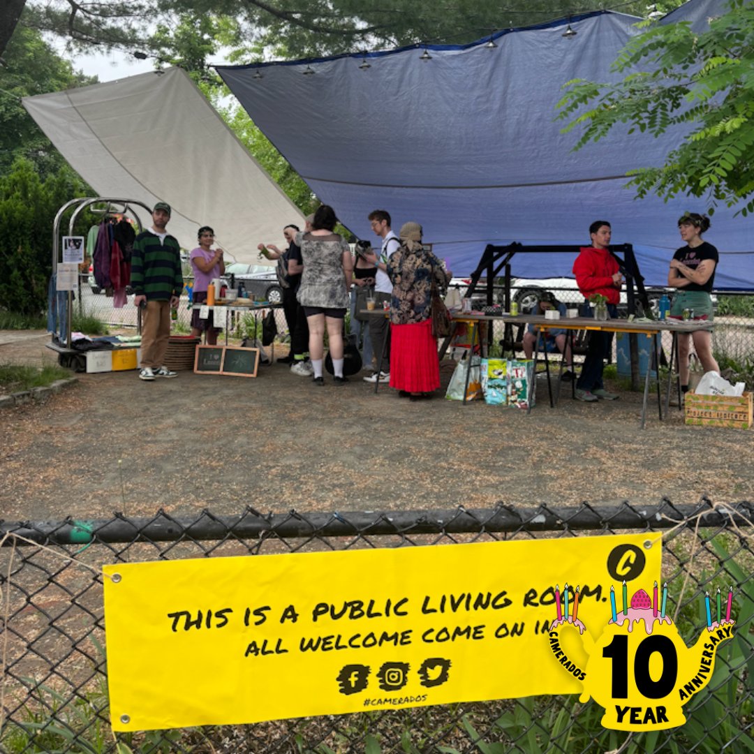 🎉 Are YOU having a party this week? The Boston crew is so hyped for #Camerados birthday, they’re throwing TWO parties! 🥳🎈 Check out that bunting and epic tarp — proof you don’t need a fancy venue to bring people together. Just party outside! 💛 #CameradosIs10