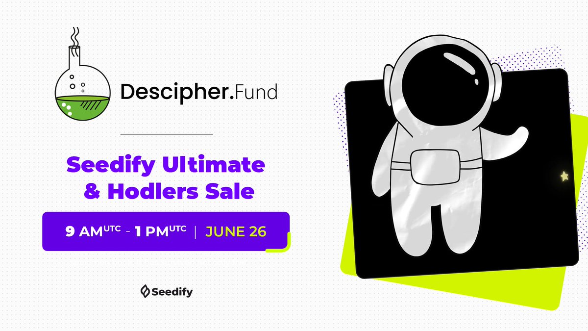 📣 Yappers and Hodlers, gather around!

The sale for top participants in Ultimate Leaderboard and holders of $P33L is close.

▪️9am - 1pm UTC, June 26

This will be your chance to get your fair share of <a href="/DescipherFund/">Descipher</a> tokens, don’t miss it!

Seedify Ultimate Sale: