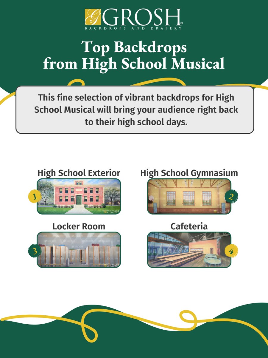 GroshBackdrops's tweet image. The High School Musical backdrops are themed after school life, with places like the gym, the cafeteria, and the drama club taking a front row.

grosh.com/top-backdrops-…

#TheHighSchoolMusical #Backdrops