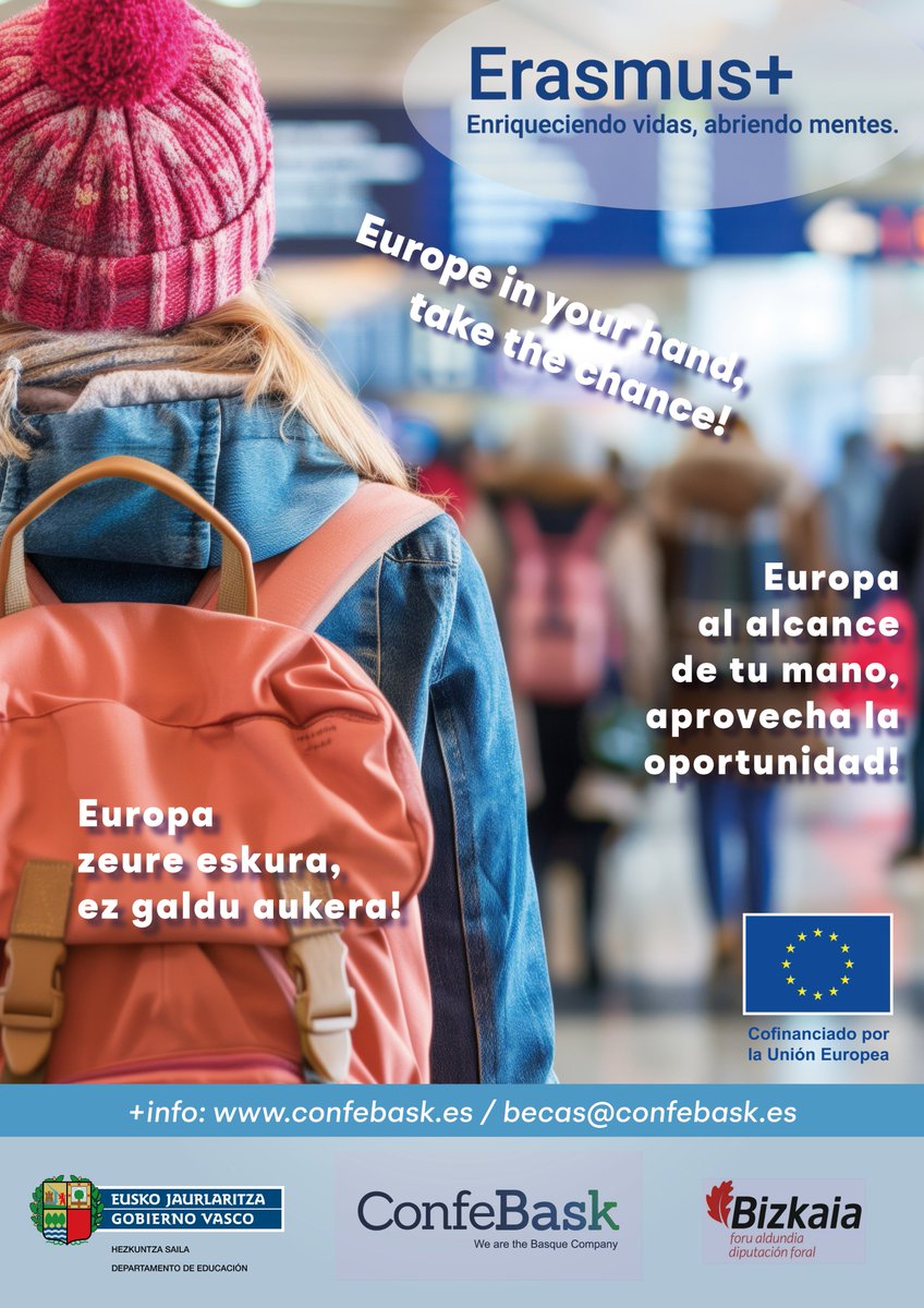 CONFEBASK Formación (@confeformacion) on Twitter photo 🎯 <a href="/Confebask/">Confebask</a> lanza su campaña #Erasmus+ “Europe in your hand, take the chance!” para estudiantes y centros de <a href="/FPeuskadi/">FPeuskadi</a> , con <a href="/hezkuntzaEJGV/">Hezkuntza</a> y <a href="/Bizkaia/">Bizkaiko Foru Aldundia/Diputación Foral de Bizkaia</a> .
📌 Apostamos por una movilidad de ida y vuelta: formar en Europa y volver para sumar en Euskadi.
👉bit.ly/44kZGCk 🎯 <a href="/Confebask/">Confebask</a> lanza su campaña #Erasmus+ “Europe in your hand, take the chance!” para estudiantes y centros de <a href="/FPeuskadi/">FPeuskadi</a> , con <a href="/hezkuntzaEJGV/">Hezkuntza</a> y <a href="/Bizkaia/">Bizkaiko Foru Aldundia/Diputación Foral de Bizkaia</a> .
📌 Apostamos por una movilidad de ida y vuelta: formar en Europa y volver para sumar en Euskadi.
👉bit.ly/44kZGCk