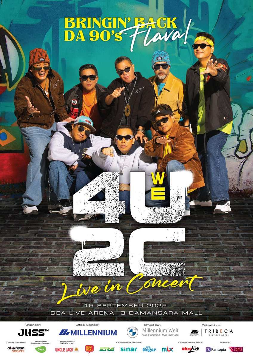 WE 4U2C Live in Concert 2025

📅 Date: 15th September 2025 (Monday)

⏰ Time: 8:30PM

📍Official Venue: IDEA LIVE ARENA

General Sale: 30th June 2025 (MON)
🎫 Ticketing Website:
🔗 myticketempire.com
🔗 fantopia.io

#WE4U2C #BringinBackDa90sFlava #MilleniumWelt