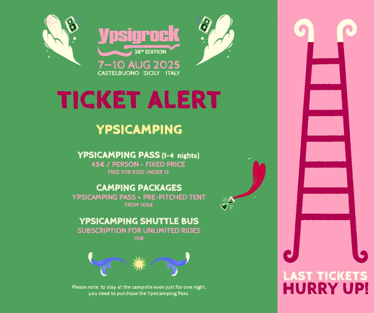 #ypsi25 TICKET ALERT
YPSICAMPING ⚠️ LAST TICKETS
BOOK NOW: ypsi.link/camping25