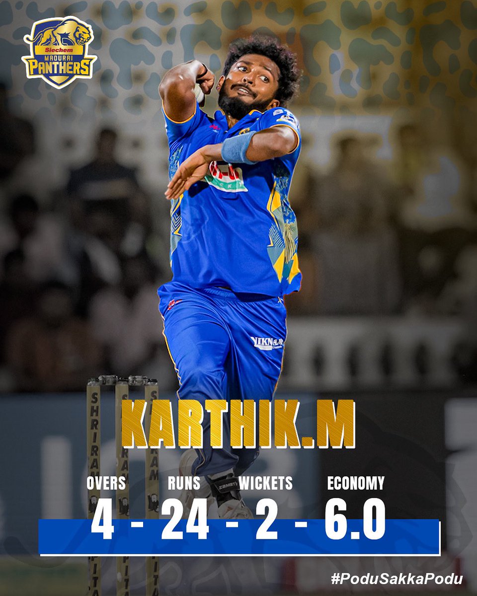 @karthikmeiyappan 🔥 in full control.
tight lines, big impact! 

#SiechemMaduraiPanthers #PoduSakkaPodu #TNPL2025