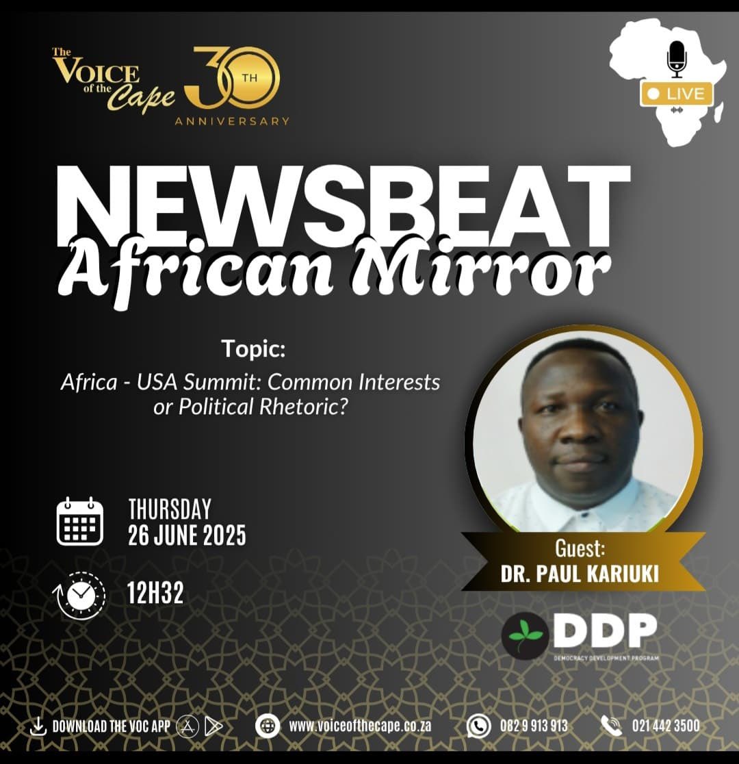 🚨💥
DDP Executive Director will be sharing insights on Africa - USA Summit: Common Interests or Political Rhetoric? 

Tune in today💥

Date : 26 June 2025
Time : 12:32

Tune in live on 91.3 FM or catch the segment on the VOC app 📱🎧 <a href="/DDPdemocracy/">Democracy Development Program</a> <a href="/SABCNews/">SABC News</a>
