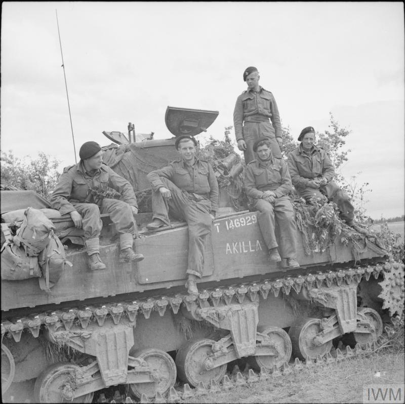 shermanfannr1's tweet photo. The crew of Akilla, an M4A2/Sherman III of the Sherwood Rangers Yeomanry Rgt, 8th Armoured Bde, rest after becoming aces-in-a-day during Operation Epsom, late June 1944. Several dates are given for this feat, the earliest one is #OTD 81 years ago.
Note British smoke dischargers. https://t.co/DcRDxxAnci