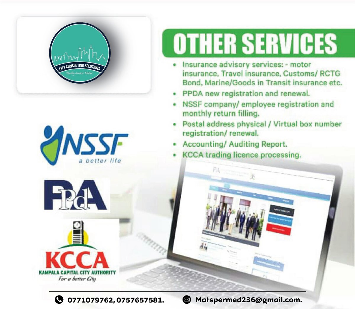 CityConsulting4's tweet photo. Insurance advisory services,Nssf Registration, PPDA,BOX NUMBERS. https://t.co/4pdgJa9vW1