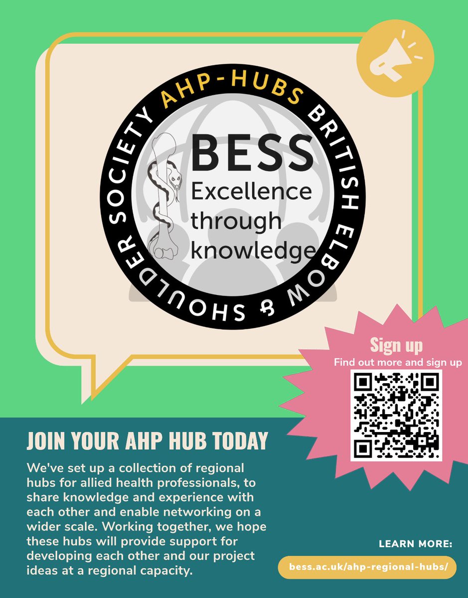 Sign up to the <a href="/bessconference/">British Elbow & Shoulder Society</a> AHP regional hubs with launch dates TBC in August/ September 💪