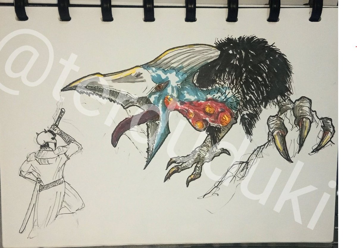 terduduki's tweet image. momen ini datang juga

"Casuaroth Sanguisacrum", monster endemik pegunungan Papua. Para suku pedalaman memuja  monster ini karena kebiasaannya yang tidak memakan manusia. Mereka hanya akan agresif jika merasa ada gangguan mendekati sarangnya

#No1inJapan #PlaymenIDxToshibaTV