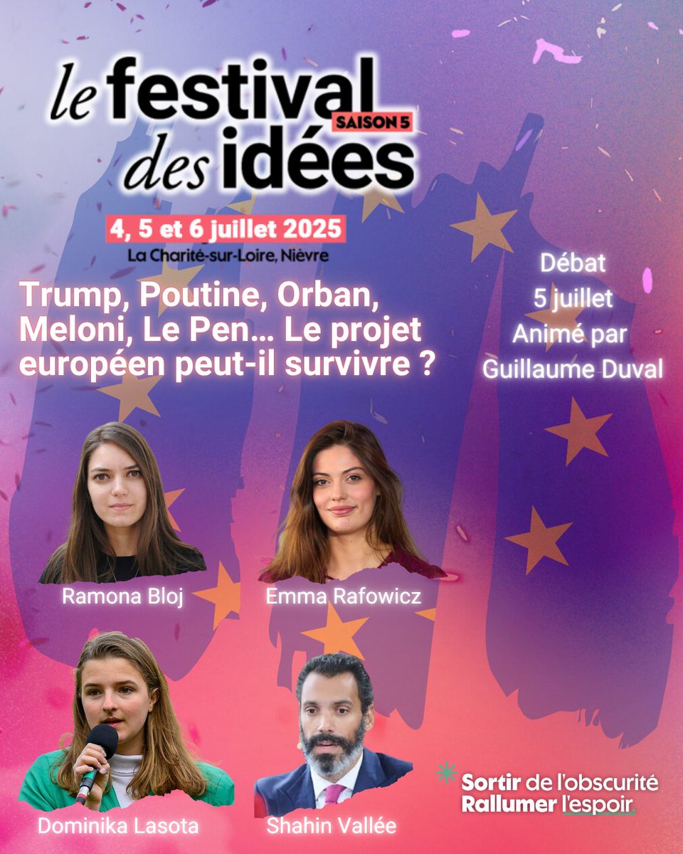 Festival des idées (@festival_idees) on Twitter photo 🇪🇺 Trump, Poutine, Orban, Meloni, Le Pen… Le projet européen peut-il survivre ?
Avec Ramona Bloj, <a href="/EmmaRafowicz/">Emma Rafowicz</a>, <a href="/DominikaLasota1/">Dominika Lasota</a> et <a href="/Shahinvallee/">Shahin Vallée</a>
Inscriptions 👉 lefestivaldesidees.fr/1279-2 🇪🇺 Trump, Poutine, Orban, Meloni, Le Pen… Le projet européen peut-il survivre ?
Avec Ramona Bloj, <a href="/EmmaRafowicz/">Emma Rafowicz</a>, <a href="/DominikaLasota1/">Dominika Lasota</a> et <a href="/Shahinvallee/">Shahin Vallée</a>
Inscriptions 👉 lefestivaldesidees.fr/1279-2