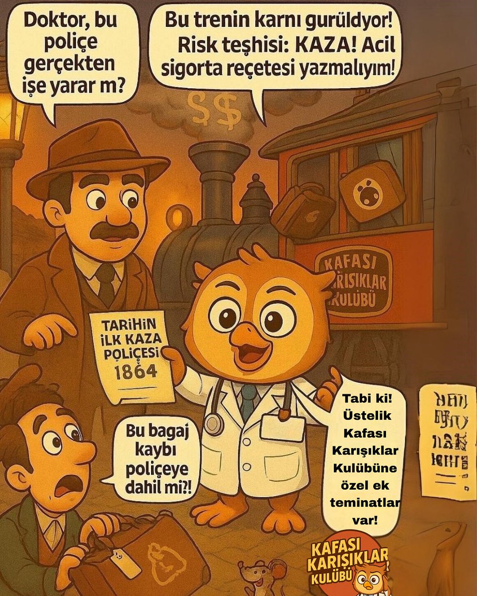Tarihin ilk tren kazası sigortasını duyduğumuzda hastamızın karnı guruldadı! Teşhisimiz: “Riskli vaka!” Acilen 5 cent’lik sigorta reçetesi yazdık. 🚂💊
#SigortaMizahı #KafasıKarışıklarKulübü #TarihteBugün #SigortaDoktoru

“Bu mizahın ciddi kısmı <a href="/sigortakvim/">sigortakvim</a> ‘de 🚂🔍”