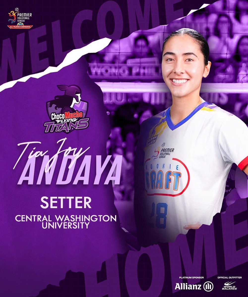 Welcome to Ube Nation, Tia Joy Andaya! 
From Central Washington to the PVL, she’s here to set the pace, command the court, and lead the flight! 💜

#ChocoMucho #CMFT #TitanPride