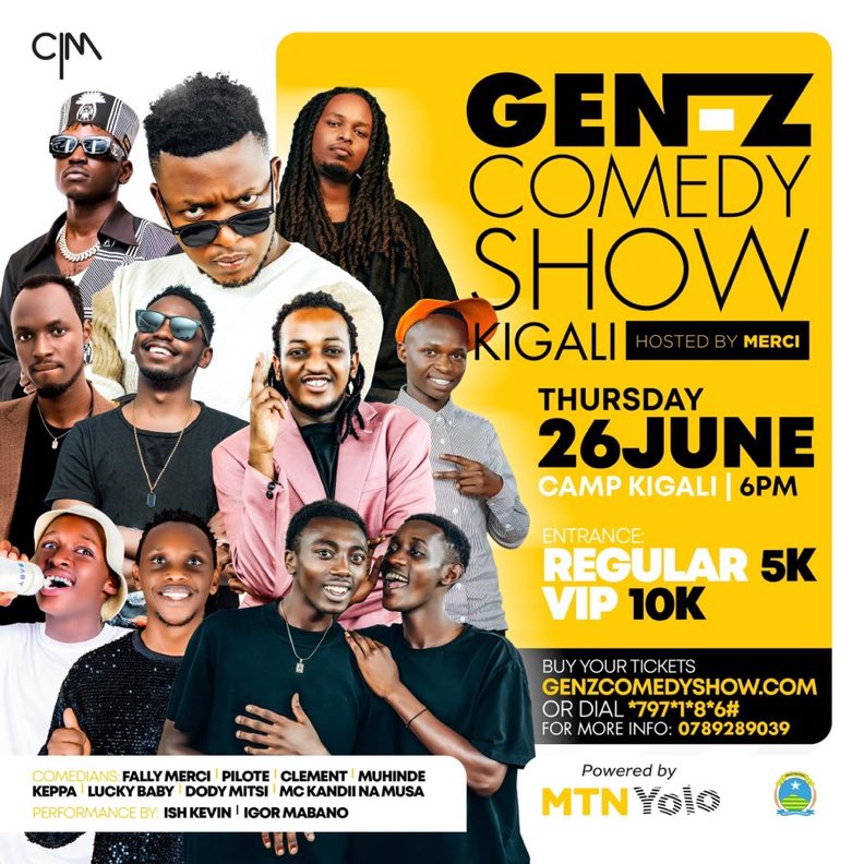Iseka rusange ni kuri uyu mugoroba #GenZComedyShow muri Camp Kigali guhera saa 18:00

Gura itike genzcomedyshow.com cg *797*1*8*6#

Ntubure….

#GenZComedyShow