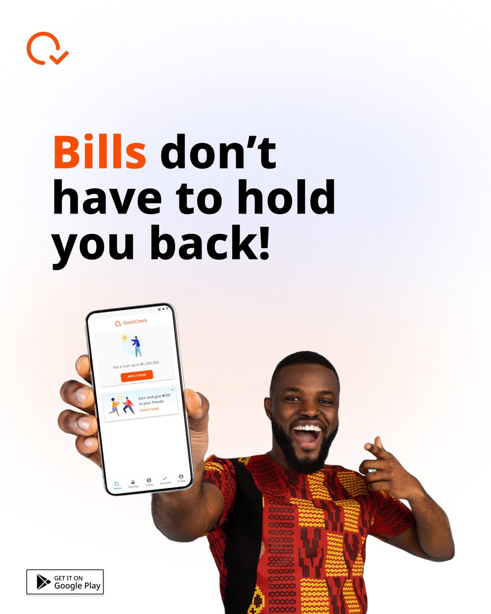 Take charge of your finances, don’t let bills pile up.

With QuickCheck, you can access instant loans and stay on top of your game.
Download the app now and get started in minutes.📲

#InstantLoans #SmartMoneyMoves #QuickCheck