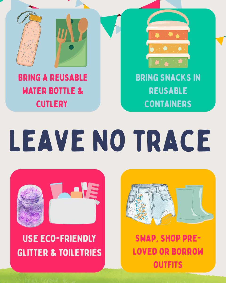 RecycleHants's tweet image. 🎪 Festival season? Go low-waste!
🌿 Refill your bottle
🍴 Bring reusable cutlery
🛍️ Pack snacks in tubs
✨ Use eco glitter
♻️ Take your rubbish home
Small swaps = big impact 💚
#LowWasteFestival #HampshireRecycles