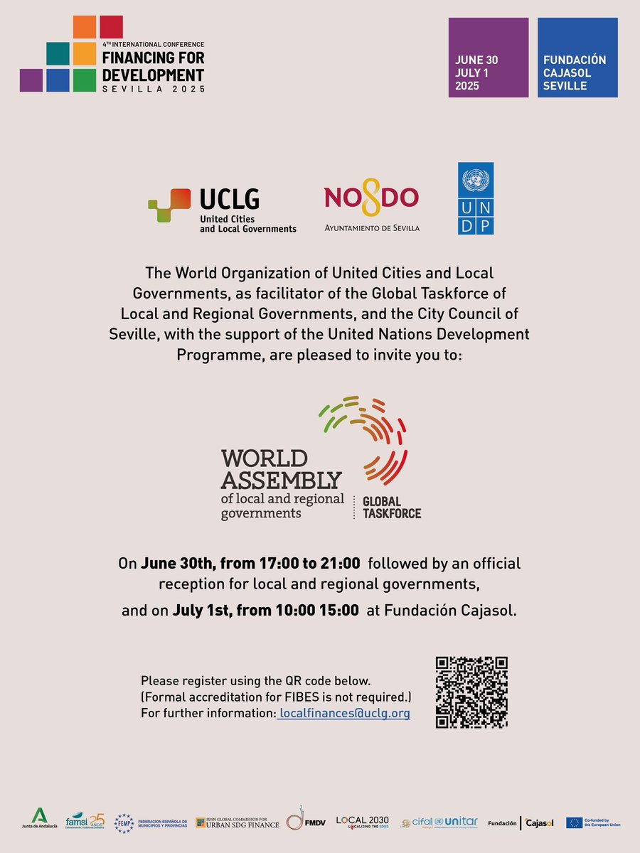 🔴🟢#Listen2Cities #FFD4
Next week the World Assembly of #LRGs will gather in Seville with UN agencies, intl institutions &amp; key stakeholders to discuss the role of subnational govts in global financial architectures for sustainability, equality, care &amp; climate action

Stay tuned!