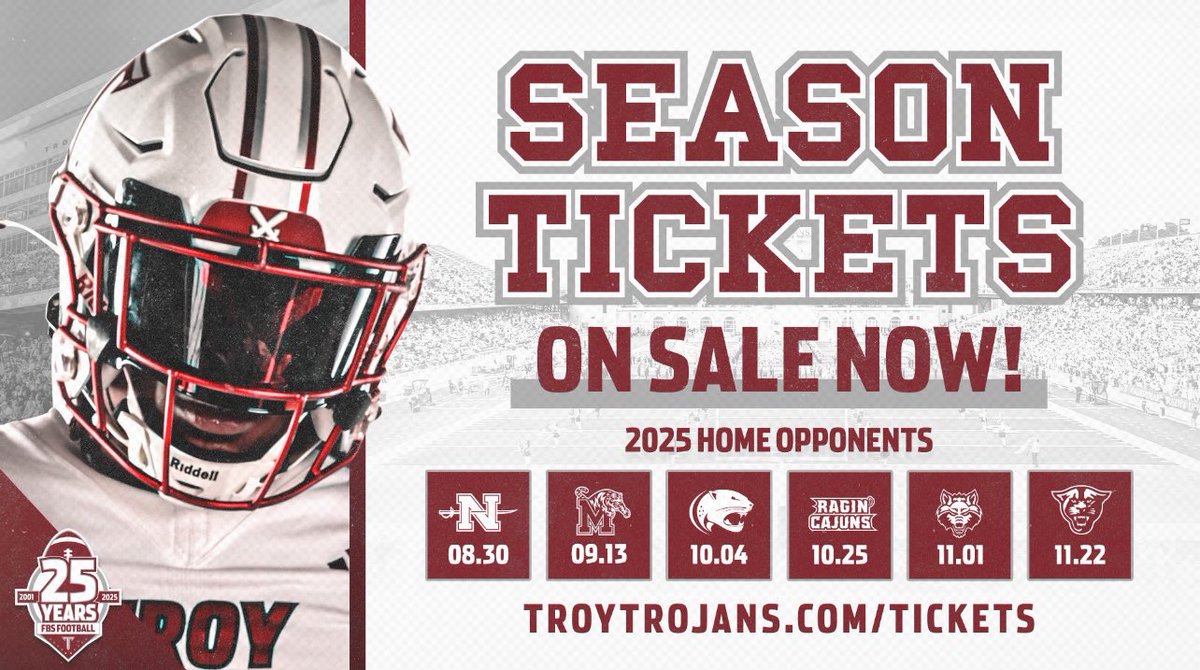 𝗙𝗢𝗢𝗧𝗕𝗔𝗟𝗟 𝗦𝗘𝗔𝗦𝗢𝗡 𝗧𝗜𝗖𝗞𝗘𝗧𝗦 𝗢𝗡 𝗦𝗔𝗟𝗘

Trojans make sure you pick your seats and #PACKTHEVET for the 2025 games!⚔️
