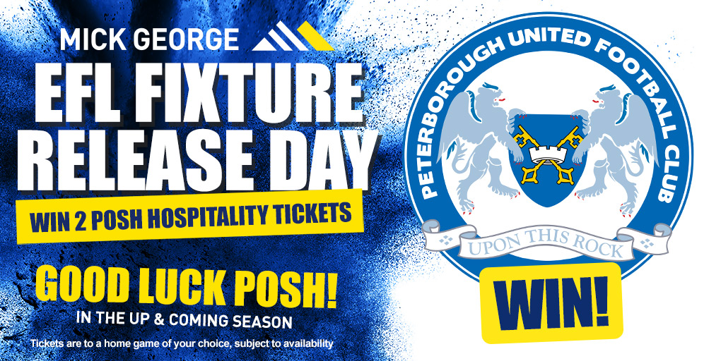 Mick George Group (@mickgeorgeltd) on Twitter photo ⚽Happy Fixture Release Day <a href="/theposh/">Peterborough United</a> fans!
🎟️To kick start the new season, we're giving you the chance to WIN 2 x hospitality tickets to a home game of your choice!
To Enter:
✅Like and share this post
✅Follow us
📢Winner will be announced on Monday! ⚽Happy Fixture Release Day <a href="/theposh/">Peterborough United</a> fans!
🎟️To kick start the new season, we're giving you the chance to WIN 2 x hospitality tickets to a home game of your choice!
To Enter:
✅Like and share this post
✅Follow us
📢Winner will be announced on Monday!