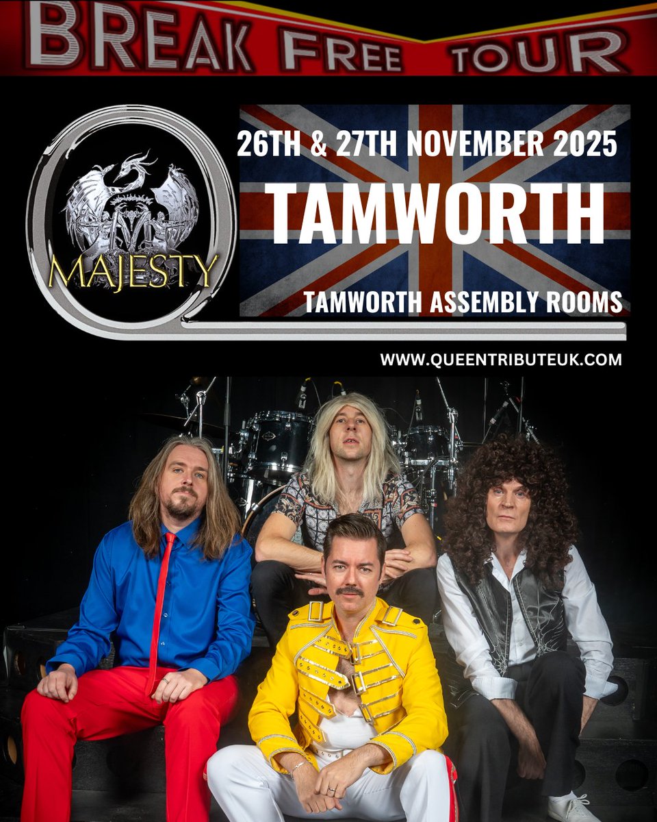 Majesty The Band (@ukqueentribute) on Twitter photo 👑 🎸Majesty Live in #Tamworth 🎸 👑
We will be taking our <a href="/Sweeney_Ents/">Sweeney Entertainments</a> break free tour back to <a href="/TAssemblyRooms/">Tamworth Assembly Rooms</a> for shows on Wednesday 26th and Thursday 27th November.
Tickets - queentributeuk.com/tour
#TamworthAssemblyRooms #SweeneyEntertainments #BreakFreeTour #Majesty 👑 🎸Majesty Live in #Tamworth 🎸 👑
We will be taking our <a href="/Sweeney_Ents/">Sweeney Entertainments</a> break free tour back to <a href="/TAssemblyRooms/">Tamworth Assembly Rooms</a> for shows on Wednesday 26th and Thursday 27th November.
Tickets - queentributeuk.com/tour
#TamworthAssemblyRooms #SweeneyEntertainments #BreakFreeTour #Majesty