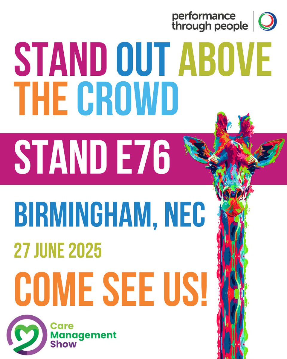 Performance Through People will be at stand E76  tomorrow at The Care Management Show!

📍Birmingham, NEC
📆27 June 2025

We're so excited to see you all there! 

We will be stood in front of the giant giraffe you can't miss us!

#CareManagementShow #EarlyYearsCare