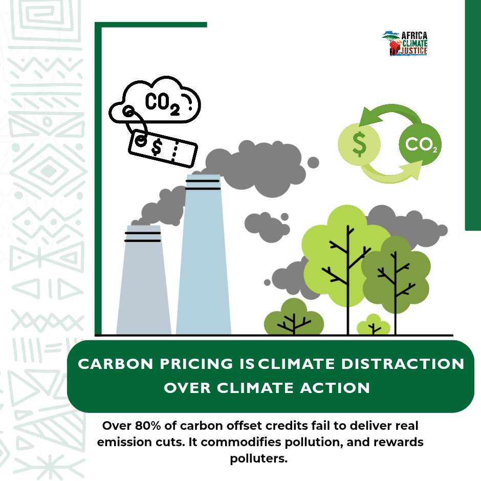 AfricanCJGroup's tweet image. #CarbonPricing doesn't cut emissions! This isn’t climate action, it’s a distraction. Carbon markets don’t address the root causes of the crisis: extraction, exploitation, and environmental racism. Real change means cutting emissions at the source! #ACJC #ClimateJustice
