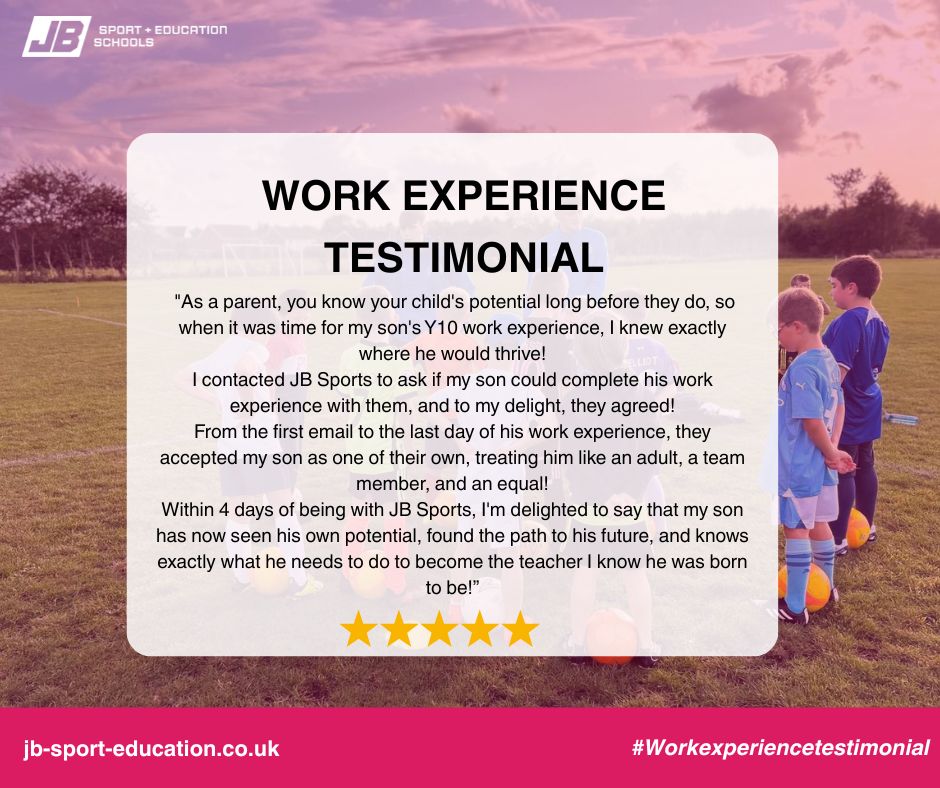 JB Sport + Education (@jbsportcoaching) on Twitter photo Are you interested in gaining valuable experience in the fields of sport and education? JB Sport & Education offers work experience placements throughout the academic year.
If you’re interested, please get in touch!
📧 Contact us at: admin@jbse.uk Are you interested in gaining valuable experience in the fields of sport and education? JB Sport & Education offers work experience placements throughout the academic year.
If you’re interested, please get in touch!
📧 Contact us at: admin@jbse.uk