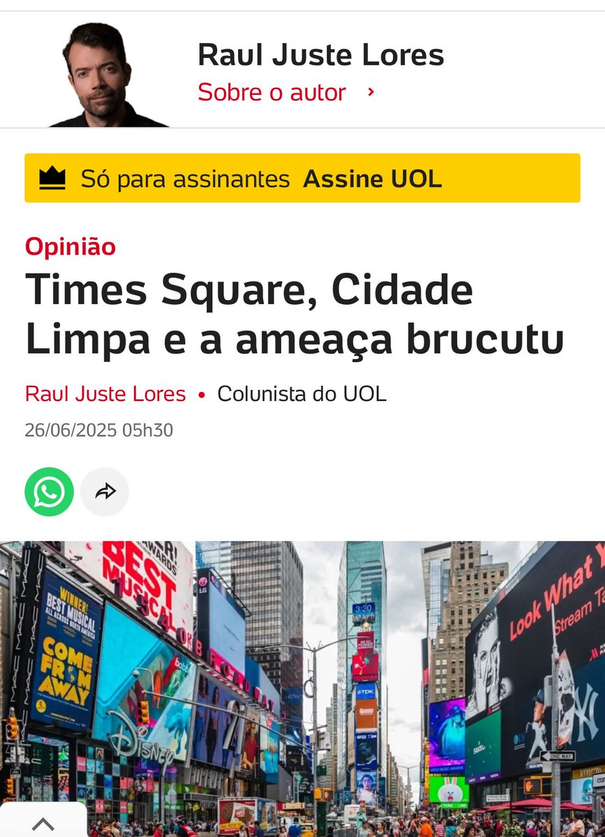 A ameaça à Cidade Limpa é nacional. Nossos prefeitos e empresários AMAM a Times Square. 
Esconderiam até Gaudí atrás de um outdoors por uns trocados.

Minha coluna no <a href="/UOLNoticias/">UOL Notícias</a> 

noticias.uol.com.br/colunas/raul-j…