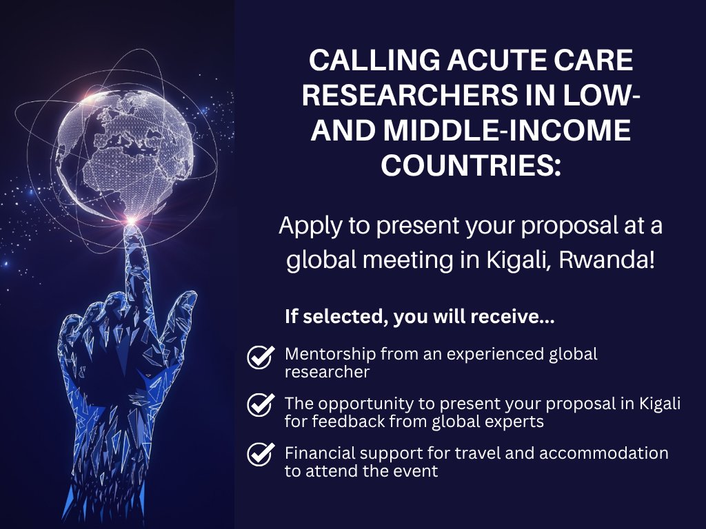 🌍Are you a researcher in a LMIC with a focus on acute, life-threatening illness?

Apply to present a research proposal at InFACT/<a href="/ISARIC1/">ISARIC</a>/<a href="/Ciichin_SeekIn/">CIIC-HIN (Seek-In)</a> meeting in Kigali, Rwanda (Oct 6–8)! Applications due July 18. 
Learn more: bit.ly/4mVlVXW 
#GlobalHealth #AcuteCare