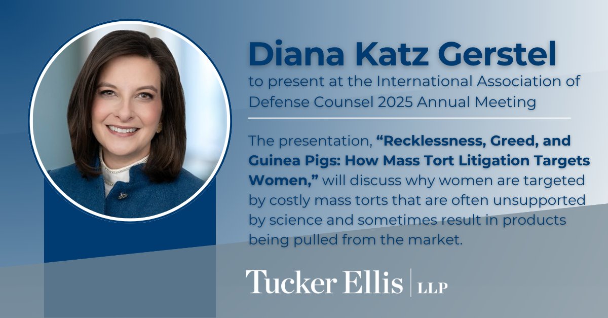 On July 6, Diana Katz Gerstel will be a panelist at the IADC 2025 Annual Meeting in Quebec, discussing “Recklessness, Greed, and Guinea Pigs: How Mass Tort Litigation Targets Women.”
bit.ly/44a8nyY