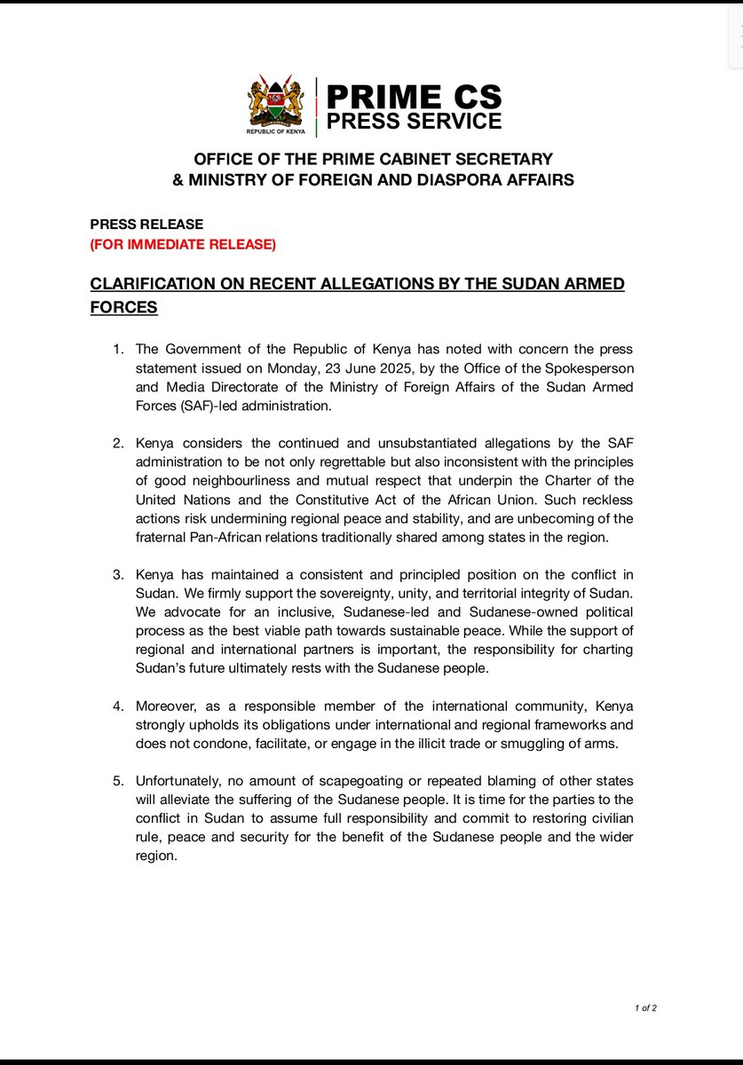 OfficePCS_KE's tweet photo. CLARIFICATION ON RECENT ALLEGATIONS BY THE SUDAN ARMEDFORCES. https://t.co/8mmbw2m2FC