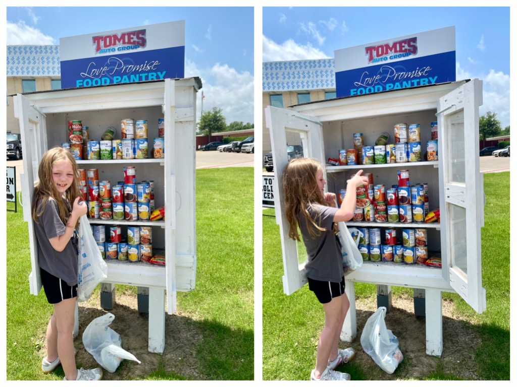 📣 Caught in the act! 👀 A 7 year old girl was spotted filling the Tomes Auto Group’s free food pantry! 🤗 Guess she read the sign that says "Take what you need and give what you can!" Thank you, young lady. 😁
