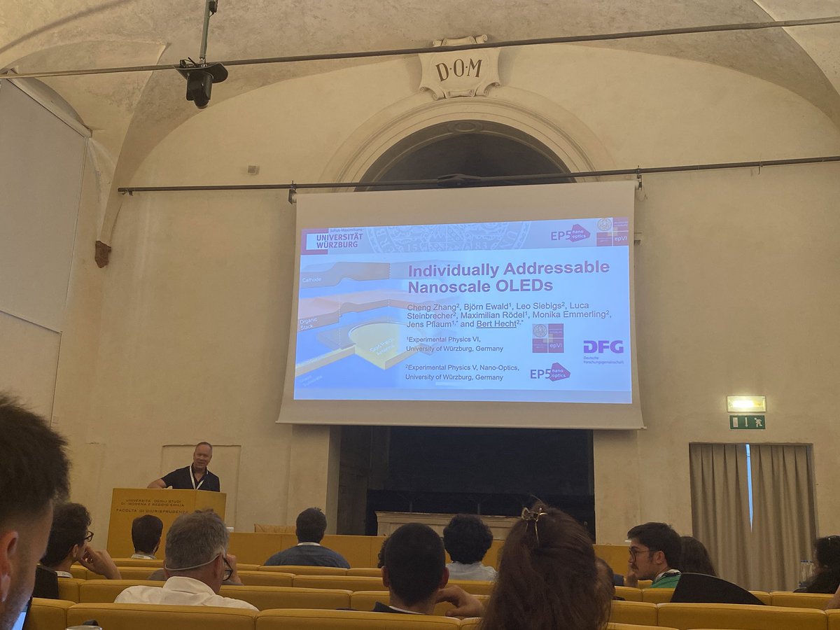 Plasmonica's tweet photo. The special session on metasurfaces for smart vision and imaging 👓 sponsored by Smart Eyewear Lab (@EssiLux &amp; @polimi ) was just opened by Bert Hecht from University of Würzburg with a talk entitled “individually addressable nanoscale OLEDs”.  #PLASMONICA2025 https://t.co/b1eVX0fv8L