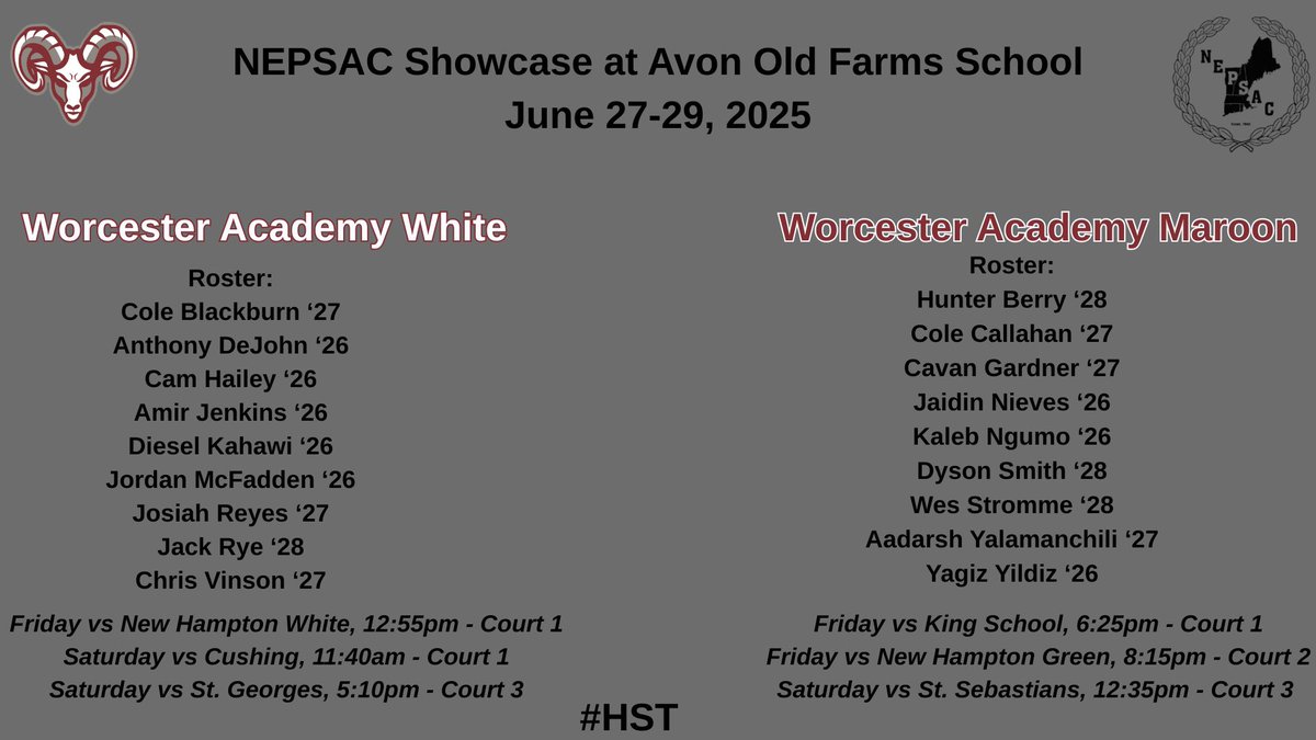 Come see Worcester compete in the NEPSAC Showcase at Avon Old Farms (CT) this weekend!  #WABasketball #HST