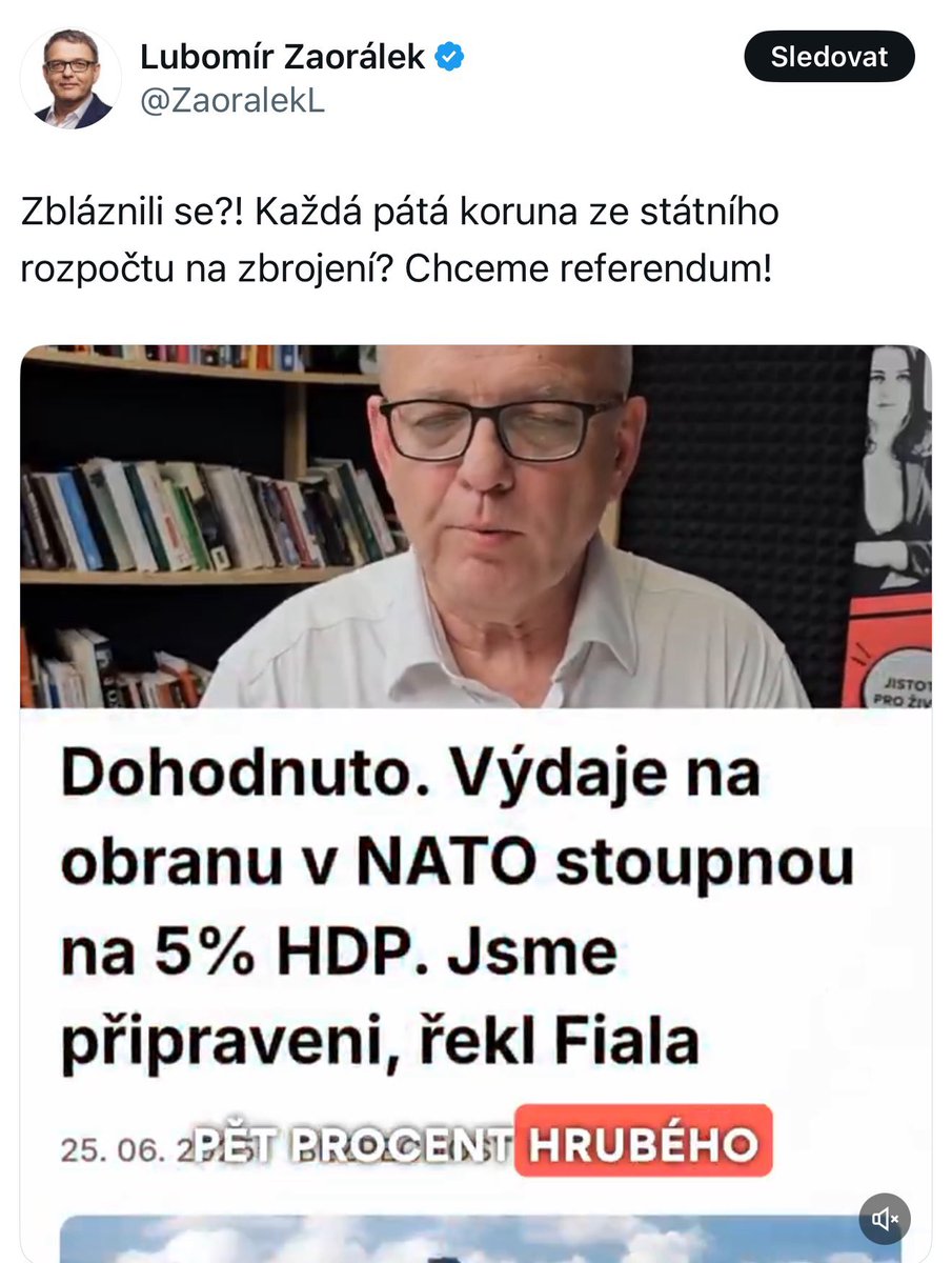 Nikdo se nezbláznil, spolehlivá národní i kolektivní obrana je základem svobody, svrchovanosti i prosperity 👍 Poopravme to: Žádná pátá kolona nesmí být placena ze státního rozpočtu 🤷‍♂️ Ať chceme nebo nechceme, uvidíme Socdem moribundum🫡