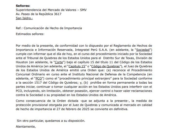 OjoPúblico (@ojo_publico) on Twitter photo #LoÚltimo 🚨 Telefónica del Perú (ahora Integratel) logra que el proceso concursal sea reconocido por el Tribunal de Quiebras de EE.UU. Con ello, queda protegida de posibles embargos y demandas de acreedores en dicho territorio.
✍️ <a href="/Jackeline_CI/">Jackeline Cárdenas</a>
📷 Gabriel García #LoÚltimo 🚨 Telefónica del Perú (ahora Integratel) logra que el proceso concursal sea reconocido por el Tribunal de Quiebras de EE.UU. Con ello, queda protegida de posibles embargos y demandas de acreedores en dicho territorio.
✍️ <a href="/Jackeline_CI/">Jackeline Cárdenas</a>
📷 Gabriel García