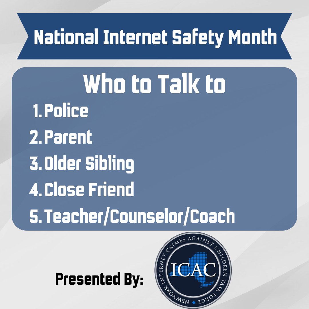 As we come to the end of National Internet Safety Month, here are tips on who to talk to when something happens online.

The New York State Internet Crimes Against Children Task Force and NYSPHSAA are teaming up to help everyone stay safe on the internet.

Remember that your