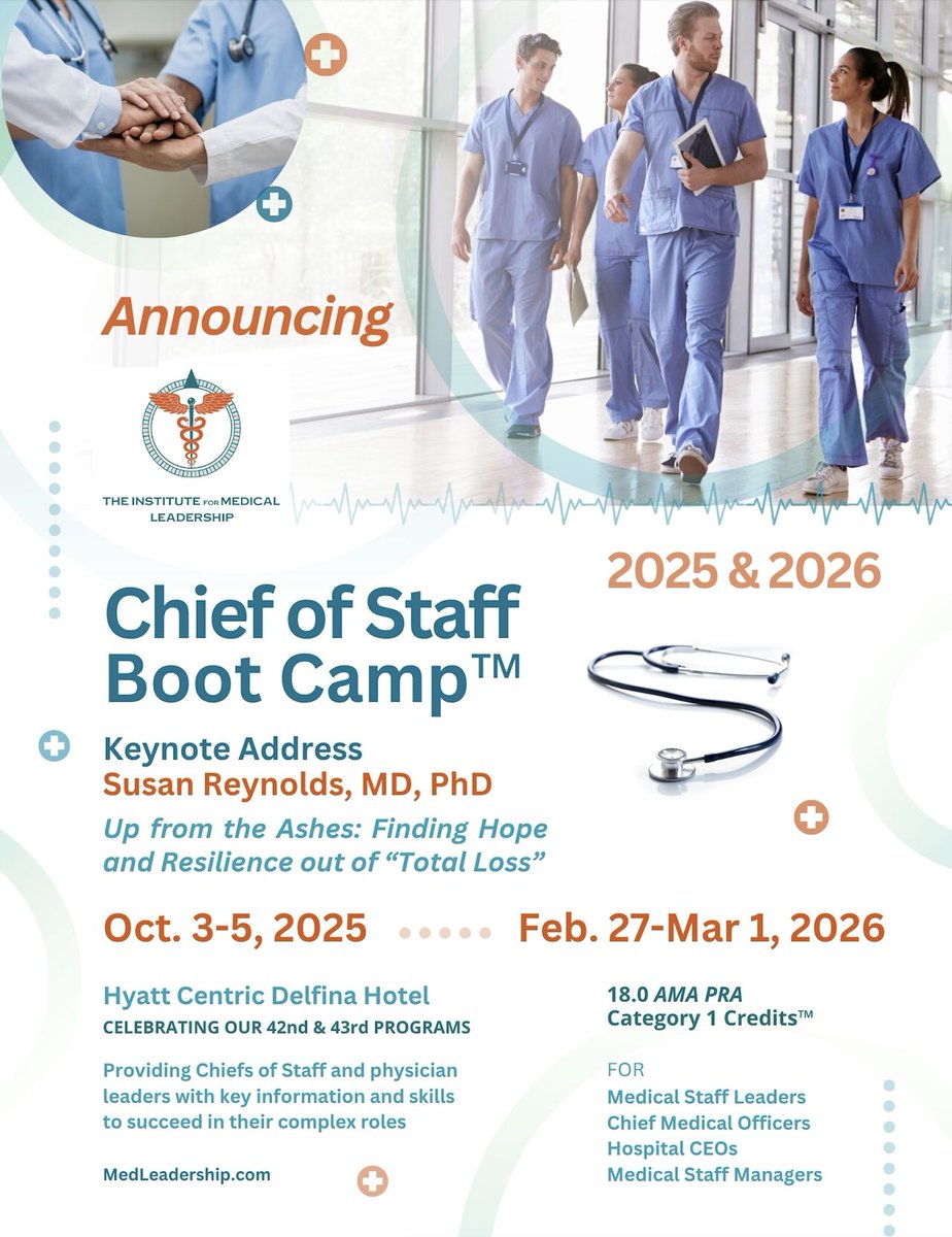 InstMedLeaders's tweet photo. BY POPULAR DEMAND there will be a Chief of Staff Boot Camp in Santa Monica Oct 3-5, 2025!

• The Boot Camp™ provides Chiefs of Staff and physician leaders with key information and skills to succeed in their complex roles

https://t.co/ix2dPPTW9I https://t.co/xr84QkfOJu