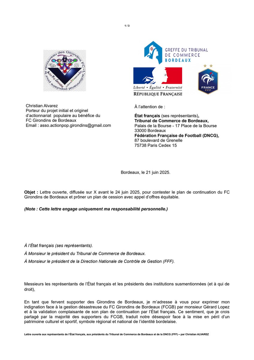 RenouveauFCGB's tweet image. Je prie officiellement @PierreHurmic @Bordeaux
@christinebost @BxMetro @AssembleeNat @Senat @FFF #TribunalDeCommerceBdx
#AdministrateurJudiciaire de révéler publiquement comment le plan insincère et inconsistant de @gerard_lopez_ , déja condamné par la Justice, a pu être validé ?