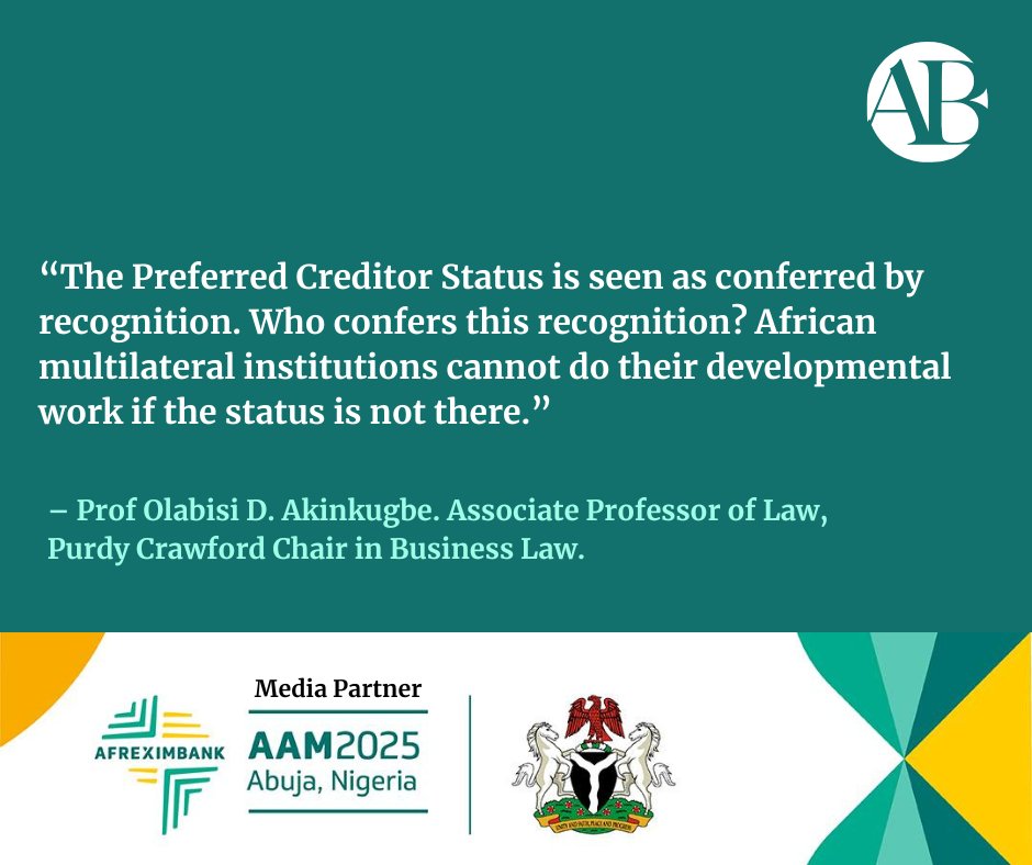 Preferred Creditor Status is critical for African multilateral institutions to fulfil their developmental mandates. Without it, their ability to deliver impact is undermined. The real question is - who grants this recognition? A powerful reflection from #AAM2025 in Abuja.