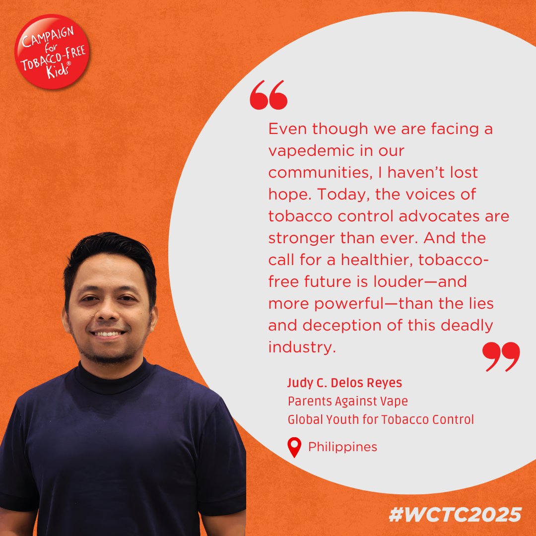 Judy C. Delos Reyes is on the frontlines of youth tobacco prevention in the Philippines, leading efforts to protect the next generation from addiction. His work is part of the global movement that drove the World Conference on Tobacco Control this week.
#WCTC2025 #TobaccoControl