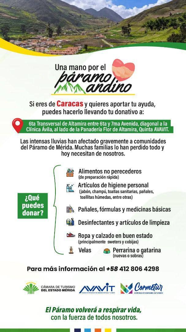 ¿Estás en Caracas y quieres enviar ropa, cobijas, alimentos, productos de higiene y medicamentos a Mérida?

Aquí tienes dos opciones para hacerlo: la UCAB y un punto de acopio cercano a la panadería Flor de Altamira. 

👇